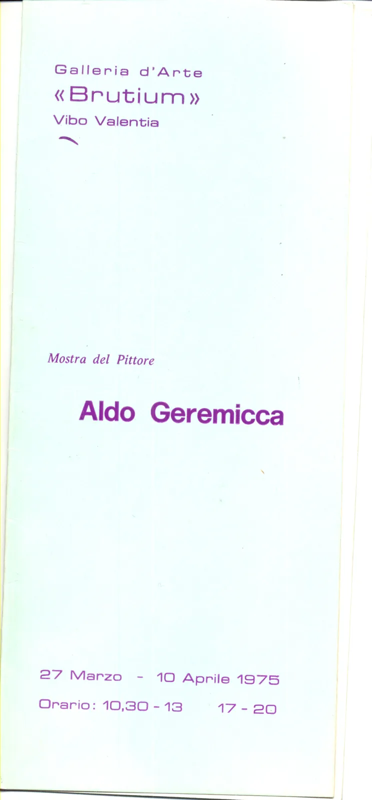 Copertina del catalogo della mostra alla galleria Brutium, 1975